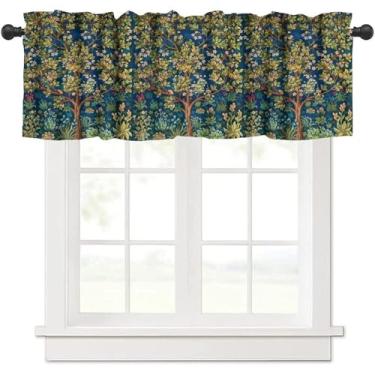 Imagem de Yearn Jear Tree of Life — Sanefa de cozinha, William Morris, arte botânica, pequena janela, tratamentos para cozinha, sala de estar, banheiro, café, decoração, bolso para varão, vintage, retrô, verde