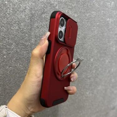 Imagem de Capa com suporte de anel giratório e cordão para iPhone 16, 15 Pro Max, 14 Plus, 11, 13, 12, alça de pulso, capa deslizante para câmera, B, vermelha, para iPhone 12