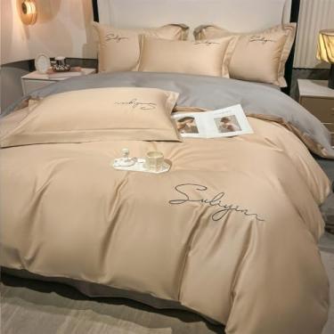 Imagem de Conjunto de cama de algodão macio de fibra longa, 100% algodão, conjunto de edredom sedoso, tamanho solteiro, 9, 1,8 m, 4 peças