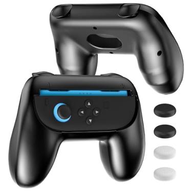 Imagem de FUNDIARY Cabo preto para controle de aderência Nintendo Switch 2, kit de acessórios resistentes ao desgaste com design ergonômico para 2 manoplas de controle e 4 tampas de silicone macio para polegar