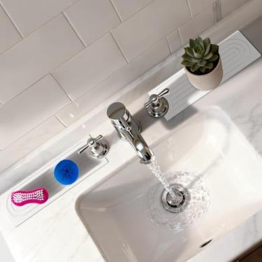 Imagem de Meiliweser Tapete de torneira para pia de cozinha, tapete de pedra de secagem rápida de diatomita e protetor de pia, protetor de respingos de pia de cozinha de 59,9 cm x 10 cm, bandeja de pedra