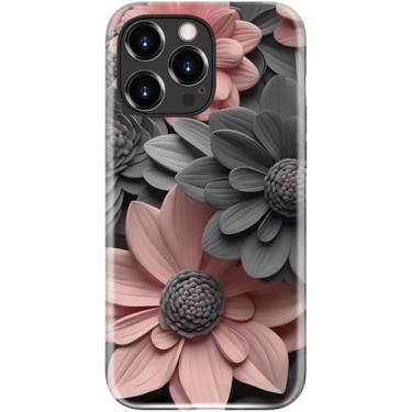 Imagem de LUMARKE Capa fofa para iPhone 14 Pro - Compatível com carregamento sem fio - Silicone macio de camada dupla + capa rígida - Design floral moderno - Capa de telefone brilhante para mulheres - Gerbera