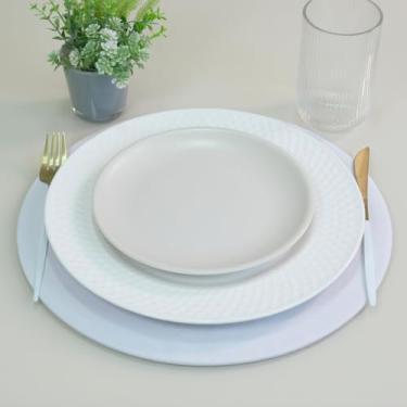 Imagem de Kit Sousplat Completo (Base MDF + Capa Oxford) – 35cm – Tecido Liso Resistente e Lavável – Mesa Posta Prática (Branco)