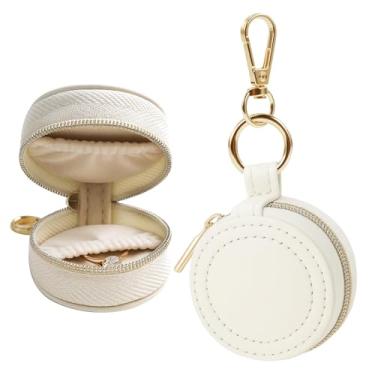 Imagem de YKSAY Porta-chaves portátil para academia e viagens, suporte de joias para bolsa esportiva, estojo compacto de armazenamento de brincos e colar (branco)