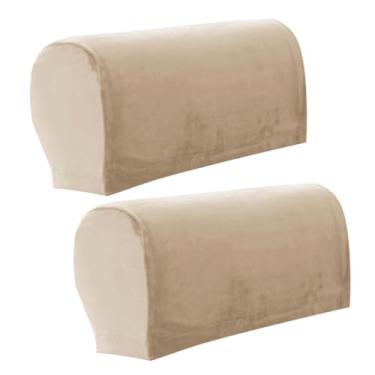 Imagem de CYTJHMD Capa elástica para apoio de braço, capas de apoio de braço para cadeiras/sofás, capas de braço de sofá de veludo macio, capa protetora de móveis para poltrona reclinável, conjunto de 2, areia