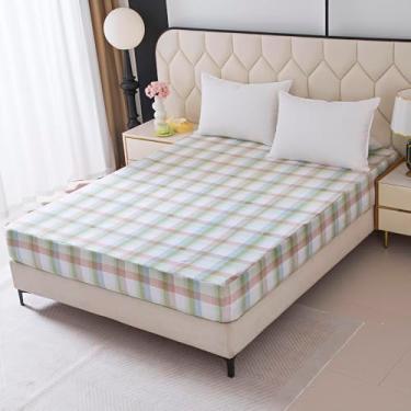 Imagem de NATURETY Lençóis de cama com elástico alto, estampa xadrez de tecido macio (xadrez verde, King)