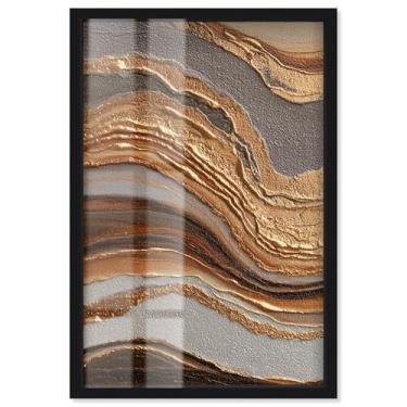 Imagem de Flow in Gold Shadowbox Print Abstract Wall Art por Art Remedy, moldura preta, 43 x 63 cm