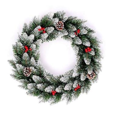 Imagem de Guirlanda de Natal artificial para porta da frente, guirlanda de Natal com pinhas, frutas vermelhas, decorações de Natal para pendurar na parede, ao ar livre, decoração de janela, 60 cm