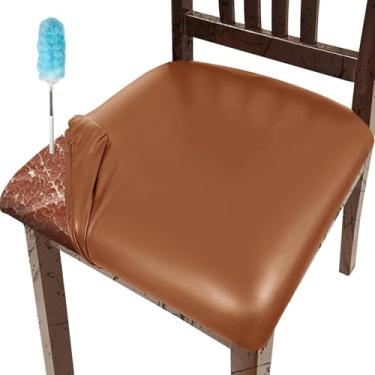 Imagem de Capa de assento de cadeira de jantar de couro PU, 6 peças, capa de cadeira de jantar à prova d'água, capa de cadeira de estilingue para cozinha/hotel, capa de assento sem odor para cadeira de cozinha