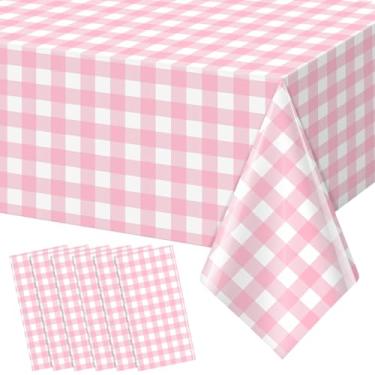 Imagem de YIDAKO 6 peças de toalha de mesa xadrez rosa, toalhas de mesa xadrez de búfalo, capas de mesa de plástico descartáveis para aniversário, chá de bebê, festa de casamento, decorações de aniversário, 137