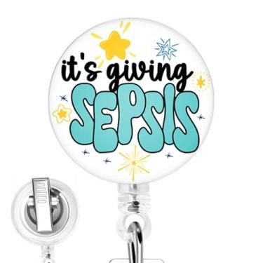Imagem de Carretel de crachá de enfermeira feito à mão Its Giving Sepsis - Clipe retrátil para crachá de identificação para estudantes de enfermagem e equipe médica