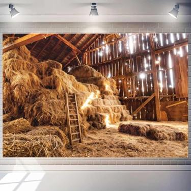 Imagem de Atlastrip Cenário de presépio de celeiro para fotografia, interior de 35 x 20 m, fardos de palha e palheiro, fundo de casa de fazenda, decoração de festa de Natal, adereços de sessão de fotos para