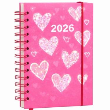 Imagem de Agenda 2026 Capa Dura Corações e Glitter Planner Semanal 336 Folhas 15x19 cm (ROSA ESCURO)