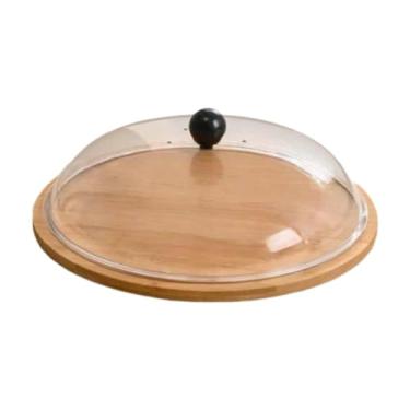 Imagem de WeiLaiKeQi Suporte de bambu para bolo, travessa com tampa, à prova de poeira, porta-tortas, bandeja para servir na cozinha, ideal para festas de aniversário e, M