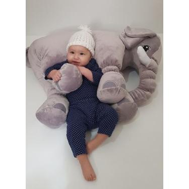 Imagem de Almofada Travesseiro Elefante Pelúcia Para Bebê Cinza 70 Cm - POLYBABY