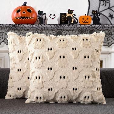 Imagem de Capas de almofada para decoração de Halloween, 45,7 x 45,7 cm, conjunto de 2 fronhas de almofada de lã sintética de pelúcia macia, para sofá, cama, cadeira, sala de estar, decoração de casa