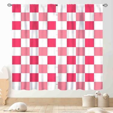 Imagem de TKUYO Cortinas Xadrez Rosa, Retrô Anos 70 Funky Hippie Estética Groovy Modern Checkboard Bonito Colorido Brilhante Cortina de Janela Tratamentos para Sala de Estar Quarto Cozinha Banheiro 2 Painéis