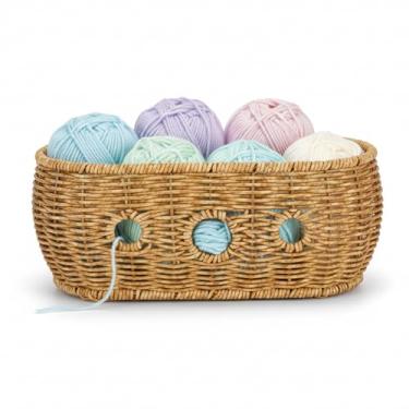 Imagem de Mowhut Tigela de fios, suporte de fio para crochê, cesta de crochê de imitação de vime, presentes de crochê para crochê, granizadores de armazenamento de costura, acessórios de tricô, perfurado