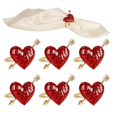 Imagem de wonlex Conjunto de 6 anéis de guardanapo de metal Love em forma de coração vermelho com seta para jantar do dia dos namorados, casamento, ocasiões especiais, chá de panela (amor)