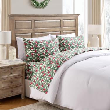 Imagem de Hallmark - Jogo de lençol de 3 peças de algodão escovado macio com fronha combinando (Birdie Multi, Twin)
