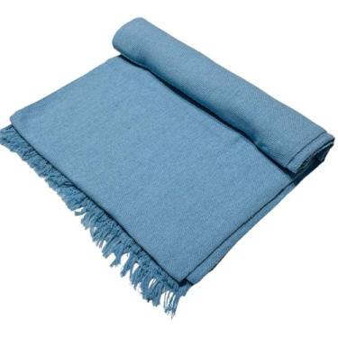 Imagem de Manta de Sofá Gigante 210x120cm em Algodão – Manta Artesanal para Sofá e Cama Decorativa(Azul BB)