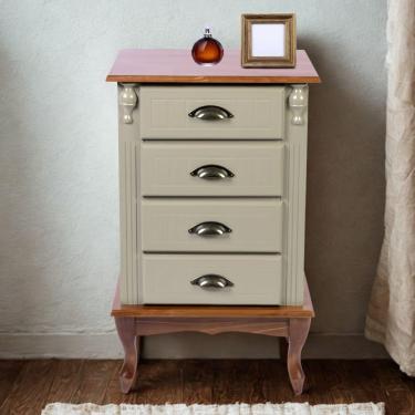 Imagem de Mesa De Cabeceira 4 Gavetas Pés Luiz Xv - Verde Chá Com Tampo E Base Imbuia Glazer - Puxador Concha