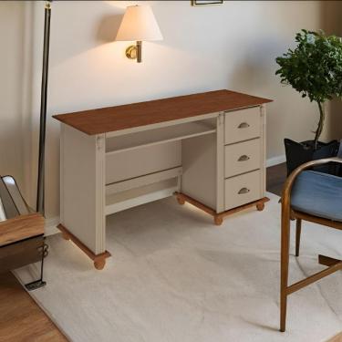 Imagem de Escrivaninha Com Porta Teclado E Pés Torneados - Amêndoa Laca Com Tampo E Base Imbuia Glazer - Puxador Concha