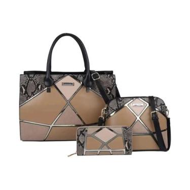 Imagem de Bolsa Tote De Patchwork Em Couro De Cobra Multicolorida De Grande Capa