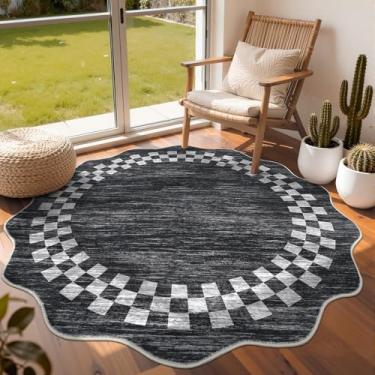 Imagem de GarveeHome Tapete redondo recortado de 1,2 m, moderno, cor sólida, tapetes circulares, antiderrapante, pilha baixa, sala de estar, tapete lavável para quarto, recortado redondo, tapete com borda