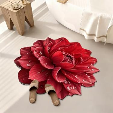 Imagem de Tapete de banho floral vermelho flores tapetes engraçados antiderrapantes para decoração de banheira tapete super absorvente lavável na máquina tapete de secagem rápida para banheira, chuveiro, quarto