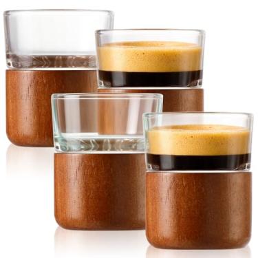 Imagem de USEEKRIL Conjunto de 4 xícaras de café expresso, copos de madeira, copos de shot, copo de leite com alça, vidro transparente, acessórios de café expresso para máquina, pequeno