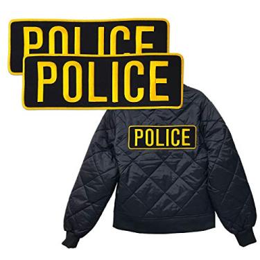 Imagem de Emblema policial para jaqueta, colete tático bordado e uniformes | 28 cm x 10 cm | Preto com texto amarelo (pacote com 2)
