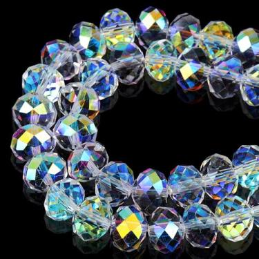 Imagem de DIQIO Contas de cristal de abaco brilhante de 8 mm para fabricação de joias - Contas espaçadoras de rondelle facetadas para pulseiras (77-82 peças, cristal AB)