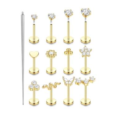 Imagem de ZELORES 16G 18G Brincos de costas planas internamente roscados nas costas planas 316L aço cirúrgico labret brinco cartilagem brinco lábio hélice concha tragus piercing joia, Aço inoxidável, Zircônia