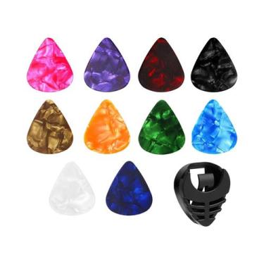 Imagem de Conjunto De 10 Palhetas De Guitarra Em Cores Sortidas Com Suporte Para