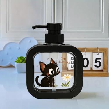 Imagem de 1 frasco dispensador de sabão de plástico de 300 ml com cabeça de bomba de um toque. Adequado para decorações de cozinha/banheiro, usado para lavar louça, desinfetantes para as mãos, loções (preto)