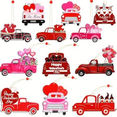 Imagem de 24 peças de enfeites para pendurar no dia dos namorados, placas vermelhas em forma de caminhão para decoração de aniversário de casamento, dia dos namorados, ideal para presentes de festa em casa e
