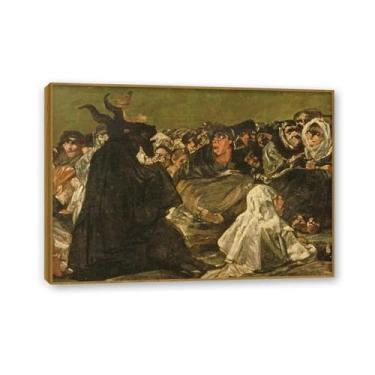 Imagem de Arte de parede de Francisco Goya, The Witches' Sabbath or The Great, impressão em tela famosa reprodução abstrata de pinturas a óleo quadro emoldurado para decoração de casa 55 x 40 cm (22 x 16
