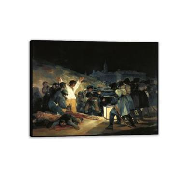 Imagem de Arte de parede Francisco Goya, Terceiro de Maio de 1808, impressão em tela famosa reprodução de pinturas a óleo abstratas imagem emoldurada para decoração de casa 90 x 70 cm (36 x 28 polegadas)