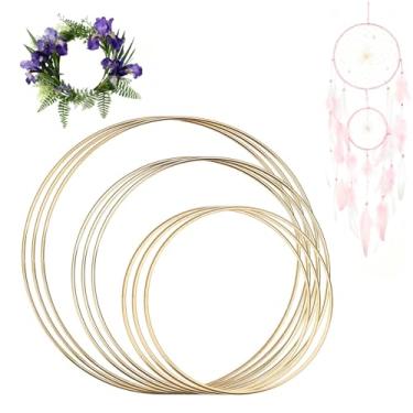 Imagem de Anéis de metal floral para artesanato - 1 peça de argola de guirlanda dourada em vários tamanhos para apanhadores de sonhos DIY, decoração de parede, projetos de artesanato de macramê e decoração de
