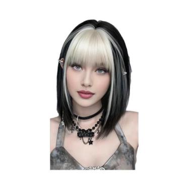 Imagem de Peruca Curta Lisa Preta Com Gradiente De 12 Polegadas Com Franja Alta 