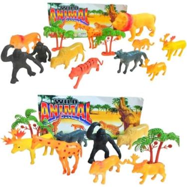 Imagem de Kit 13 Animais de Safari e Vida Selvagem Miniatura | Brinquedo Infantil Educativo | Leão, Girafa, Tigre e Mais | Ideal para Decoração de Festas, Maquetes e Presente | Material Seguro e Resistente