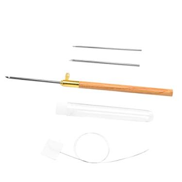 Imagem de Agulha de três cabeças substituível alça de madeira ferramenta de bordado de costura para projetos de artesanato DIY Cortinas feitas à mão Fronhas Roupas Arte decorativa Aço (S)