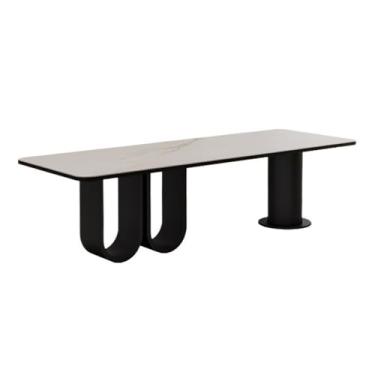 Imagem de Mesa executiva moderna para computador de escritório em casa, mesa executiva, mesa de escritório de pedra com moldura de metal preta para escritório em casa (M)