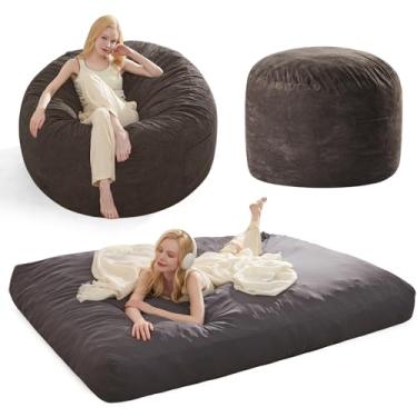 Imagem de Beanbag Cama gigante pufe cadeiras para adultos, colchão grande conversível, pufe, poltrona, sofá, sofá removível, enchimento de espuma, lavável na máquina, Queen, cinza e preto