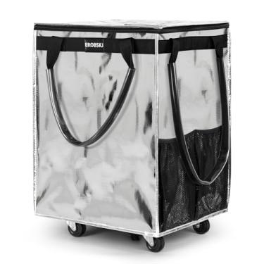 Imagem de Bolsa de compras reutilizável com rodas, sacola dobrável, carrinho de compras com capacidade de 34,5 kg, bolsa de compras com zíper Clouser com rodas para viagens, lavanderia, sacos de rodinhas com