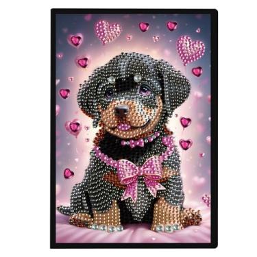 Imagem de LazyFold Kits de caderno de pintura de arte de diamante para adultos, lindo cachorrinho de forma especial cristal diamante mosaico parcial artesanato para iniciantes, arte de diamante, livro feito à
