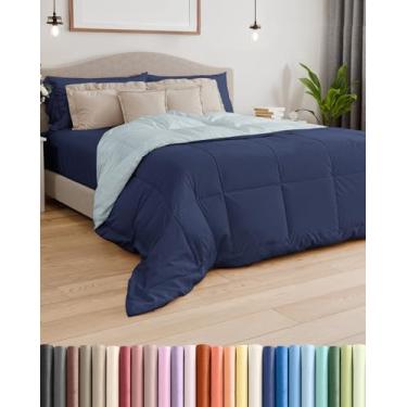 Imagem de Edredom alternativo reversível de tamanho completo, azul e azul claro - Conjunto de cama quente, leve, respirável, de qualidade hoteleira, macio, aconchegante, superdimensionado, com enchimento de