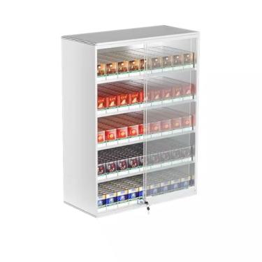 Imagem de Suporte de exibição de cigarro de alumínio montado na parede com fecho, caixa de fósforos/armário de cigarros para lojas de varejo, suporte seguro para cigarros (44,5 x 17,3 x 60 cm)