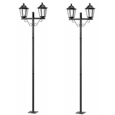Imagem de Kit 2 Postes Luminária de Jardim Retrô Colonial Preto Dital Grega 1,61m Alumínio Lente Fosca